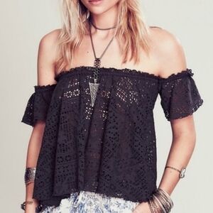 FP Beach Black "Free to Be Off" Off Shoulder Cover-up Top, Size S